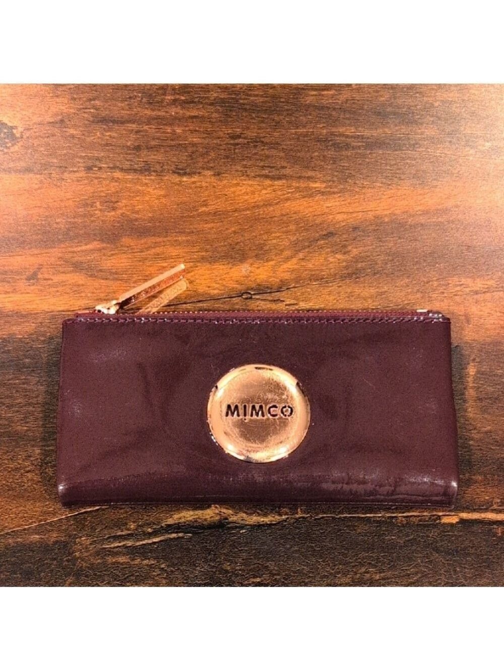 Mimco Brown Leather Wallet with Gold